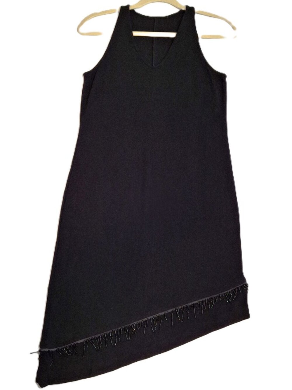 Racerback Bodycon Sz M Midi Sheath Dress Stretch Knit Asymmetrical Hem